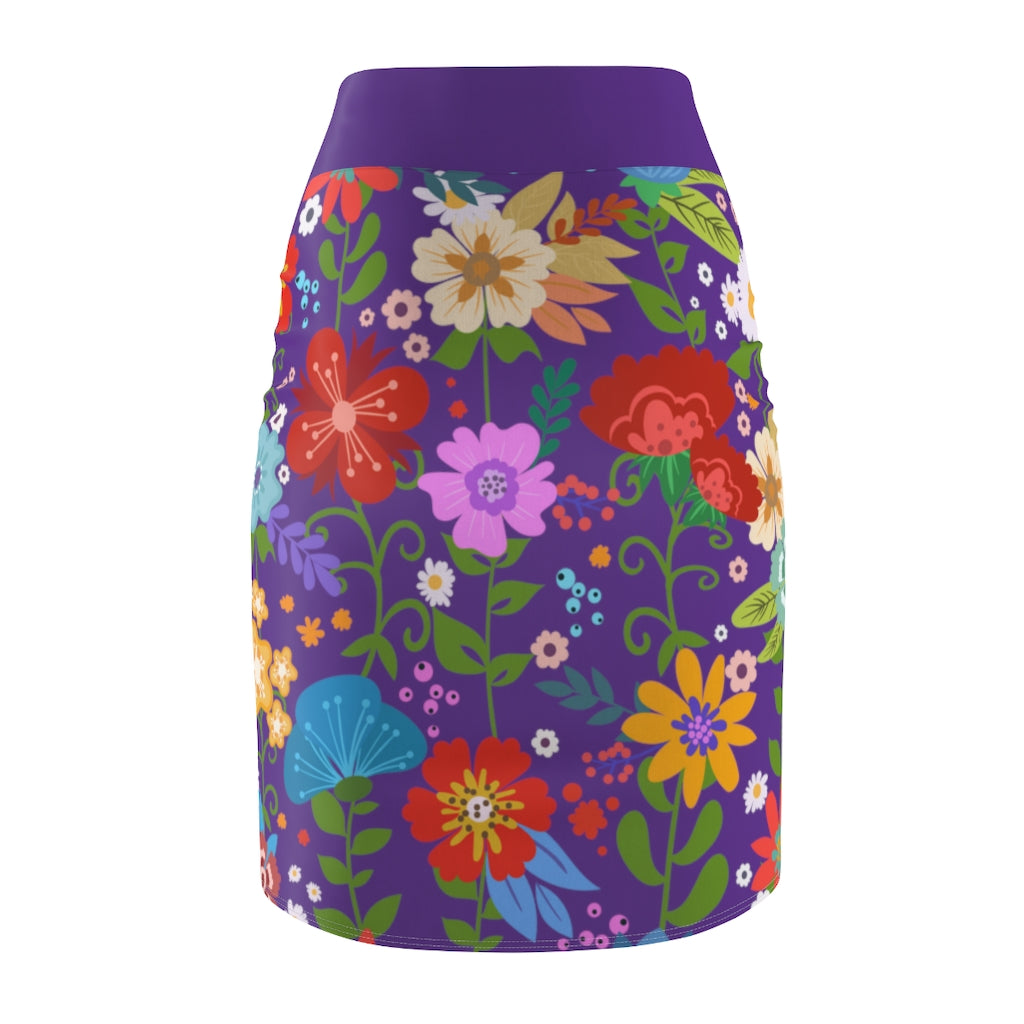 A stylish multicolor women's pencil skirt with a high waist and stretch fabric, perfect for various occasions.