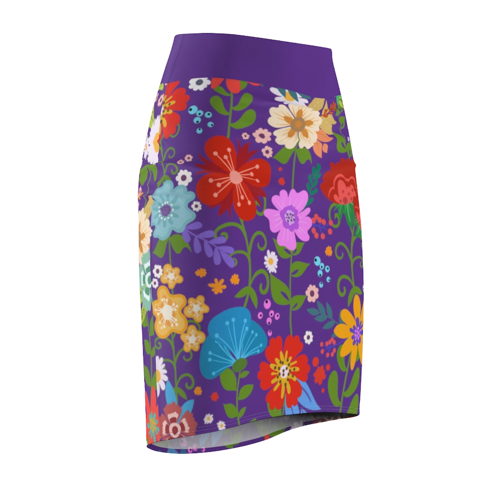 A stylish multicolor women's pencil skirt with a high waist and stretch fabric, perfect for various occasions.