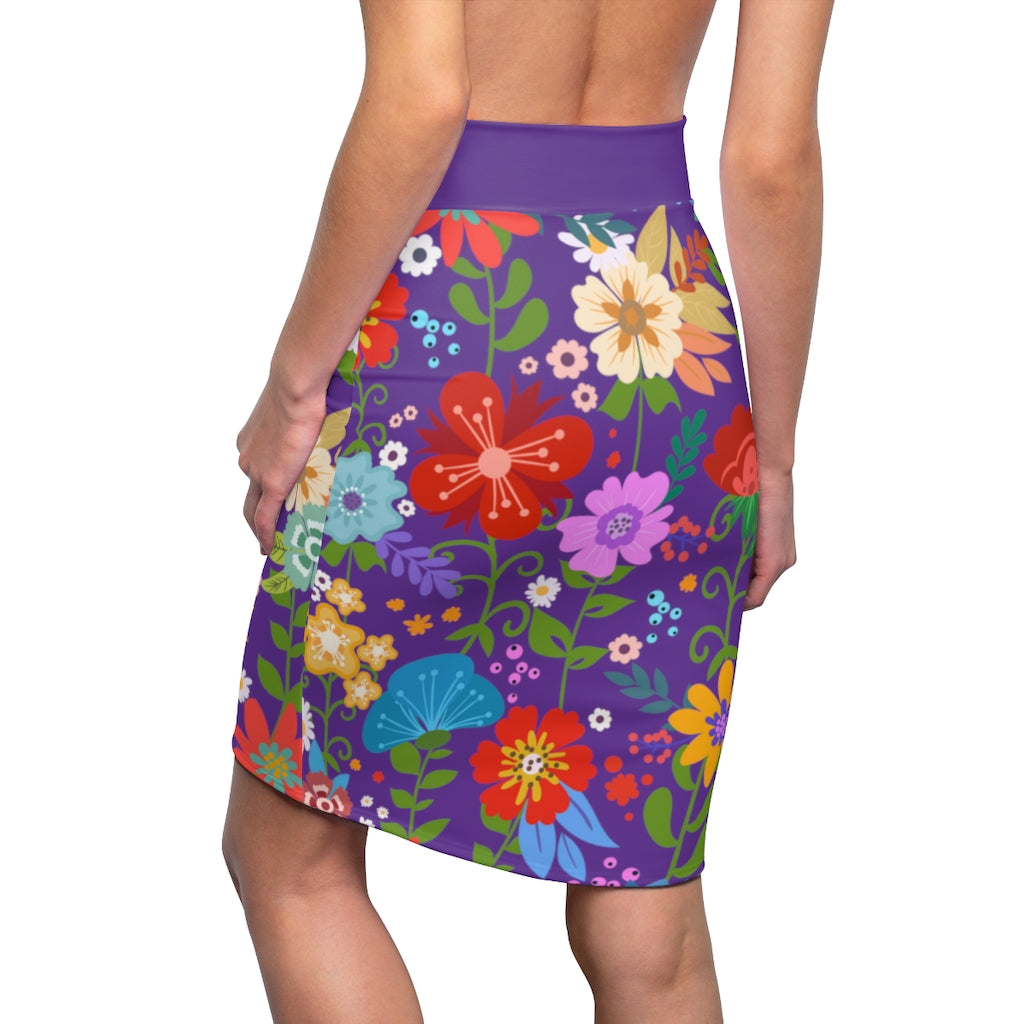 A stylish multicolor women's pencil skirt with a high waist and stretch fabric, perfect for various occasions.