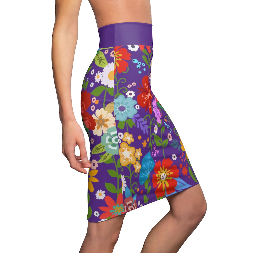 A stylish multicolor women's pencil skirt with a high waist and stretch fabric, perfect for various occasions.