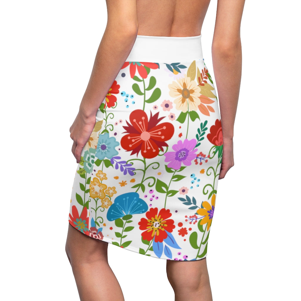 Uniquely You Women's Pencil Skirt in multicolor with high waist stretch design, showcasing a stylish and comfortable fit.