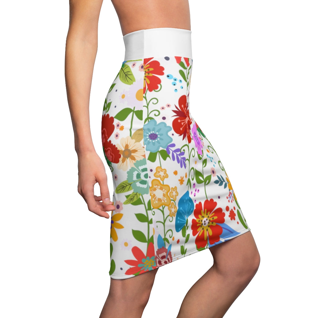 Uniquely You Women's Pencil Skirt in multicolor with high waist stretch design, showcasing a stylish and comfortable fit.