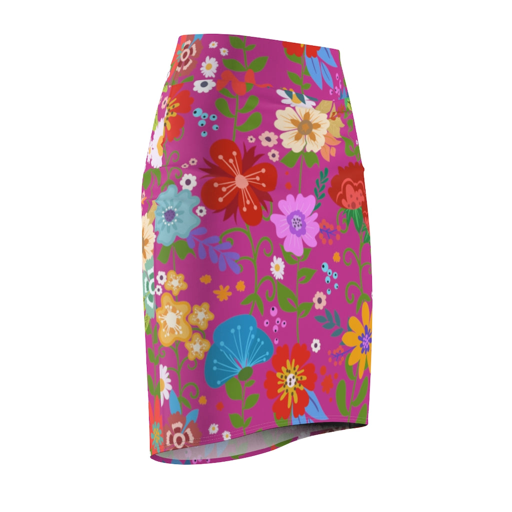 Uniquely You Women's Pencil Skirt featuring a high waist stretch design in a vibrant multicolor pattern, perfect for stylish occasions.