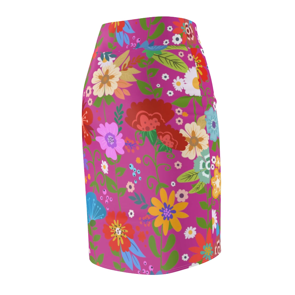 Uniquely You Women's Pencil Skirt featuring a high waist stretch design in a vibrant multicolor pattern, perfect for stylish occasions.