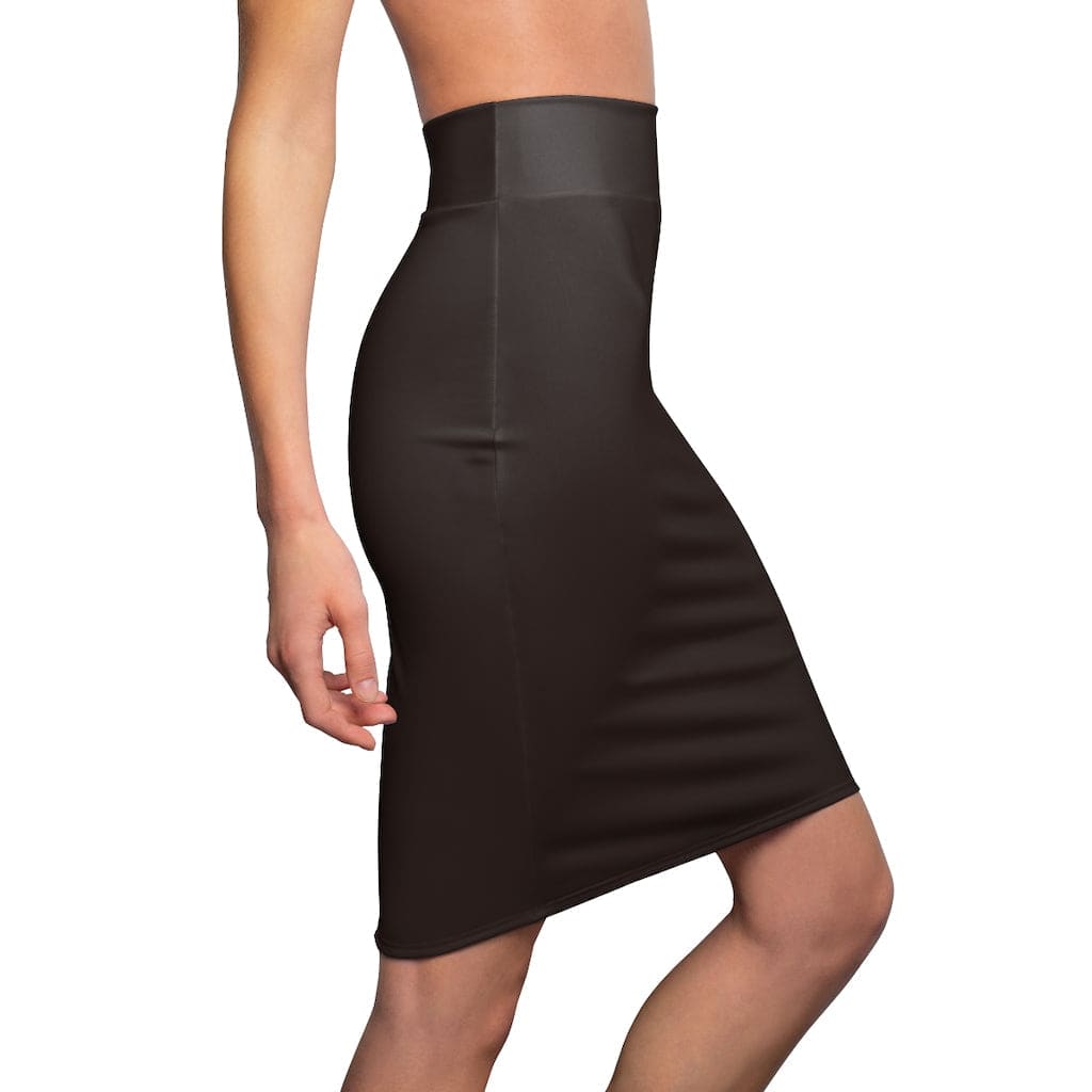 Womens Dark Chocolate Brown Pencil Skirt showcasing its sleek design and elastic waistband.