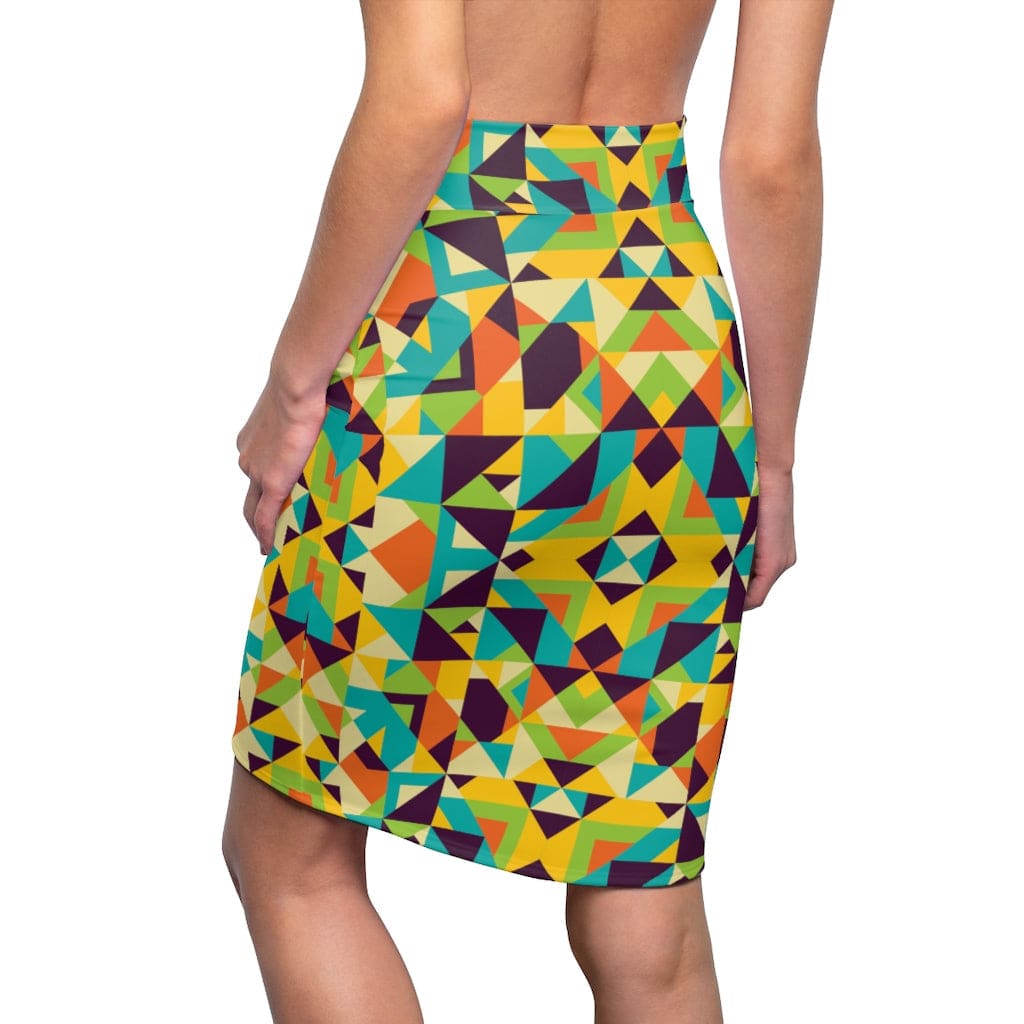 Main Womens Skirt, Yellow Multicolor Geometric Style Skirt image