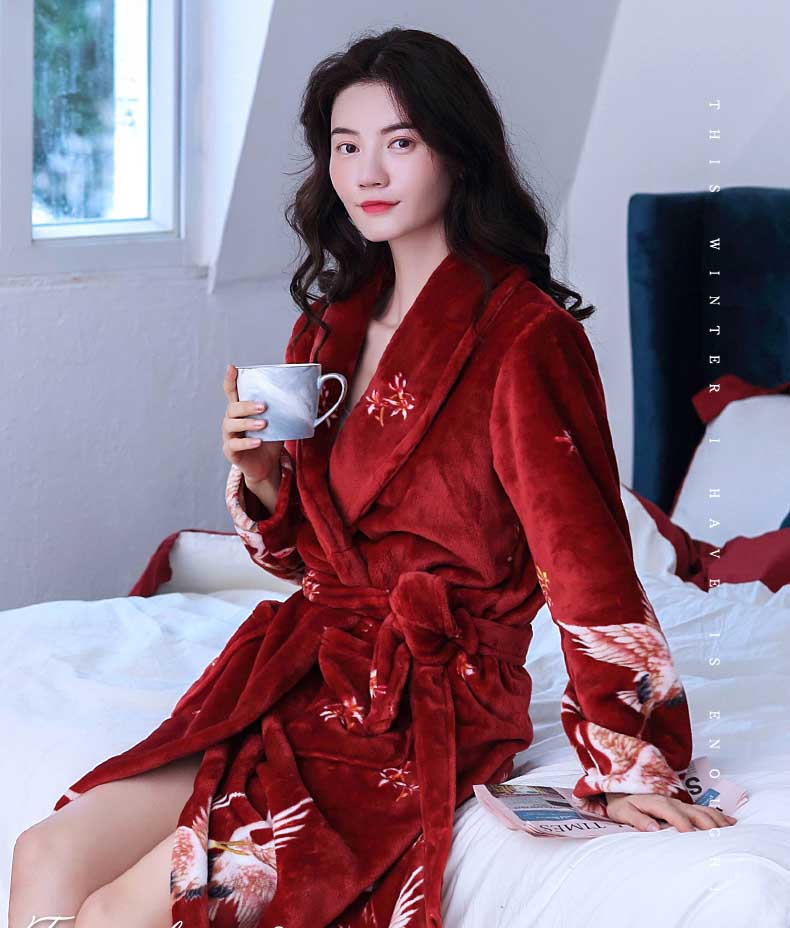 A luxurious women's fleece bathrobe in various colors, featuring a stylish plaid pattern, perfect for winter nights and cozy lounging.