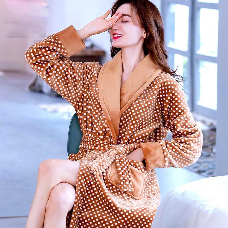 A luxurious women's fleece bathrobe in various colors, featuring a stylish plaid pattern, perfect for winter nights and cozy lounging.