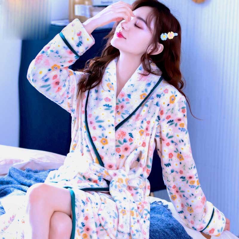 A luxurious women's fleece bathrobe in various colors, featuring a stylish plaid pattern, perfect for winter nights and cozy lounging.