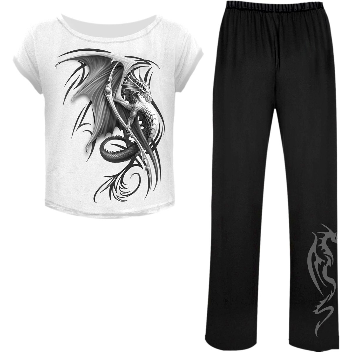 WYVERN 4pc Gothic Pyjama Set featuring a Wyvern design with tribal patterns, made from soft cotton and elastane.