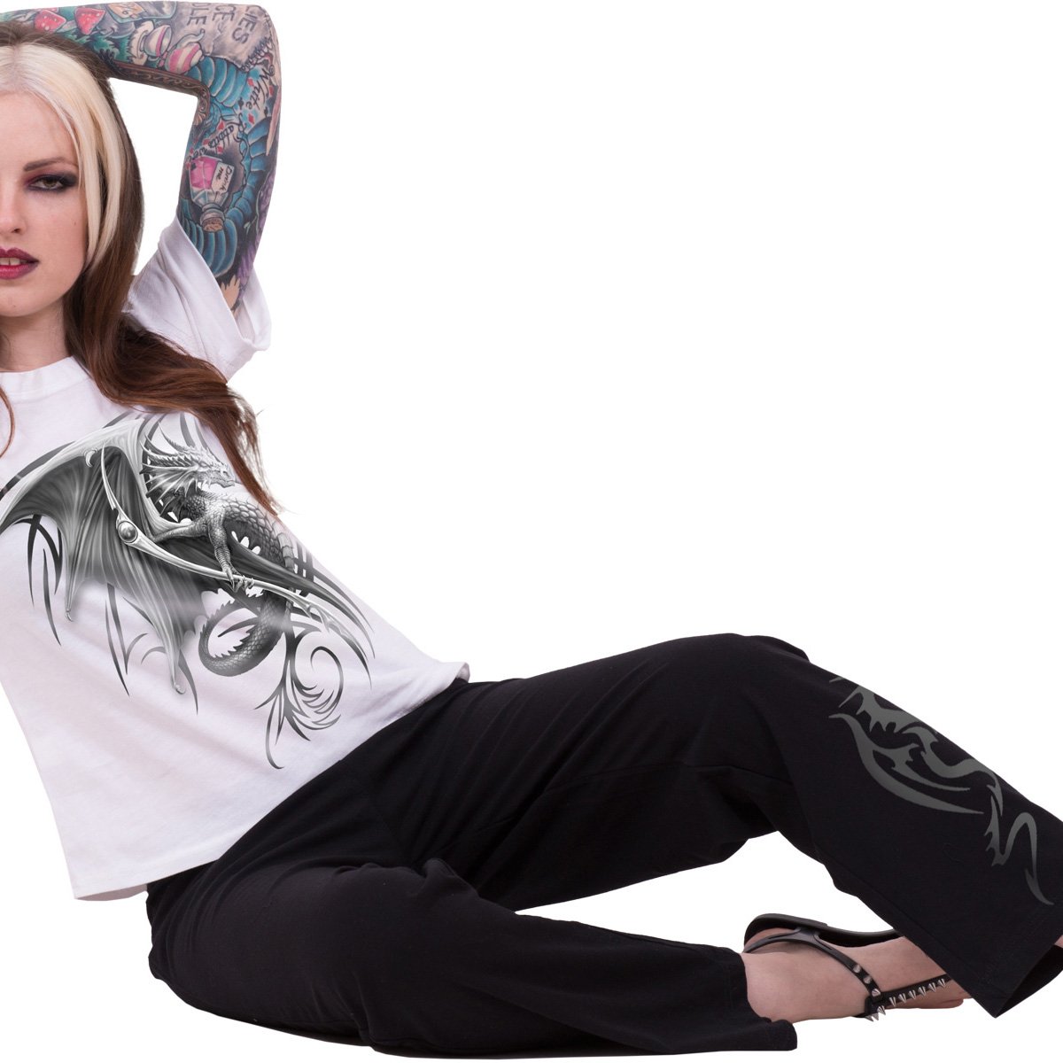 WYVERN 4pc Gothic Pyjama Set featuring a Wyvern design with tribal patterns, made from soft cotton and elastane.