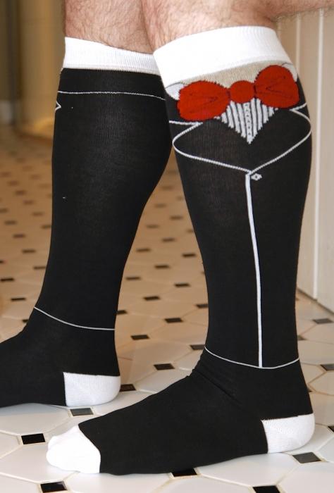 AIDEN men's knee-high socks in black, made from cotton and lycra, perfect for Stag Dos and quirky gifts.