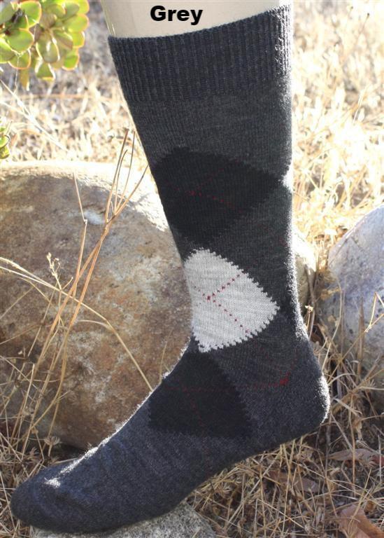 A pair of stylish Alpaca Argyle Socks featuring a classic argyle pattern, made from soft baby alpaca wool, suitable for golfers and casual wear.