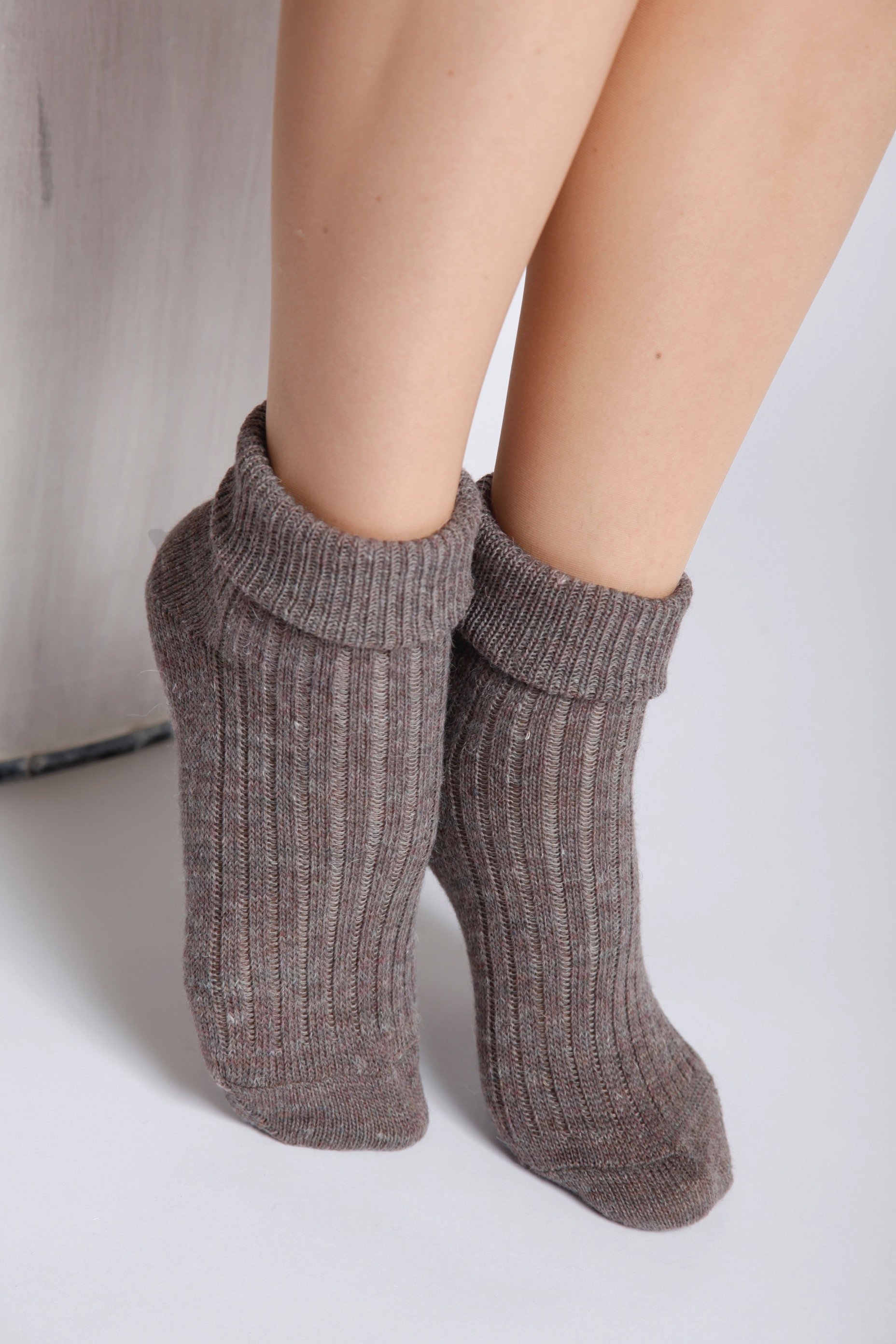 ALPAKA mocca socks in gray-brown color, showcasing the soft texture and elegant design, perfect for women's winter wear.