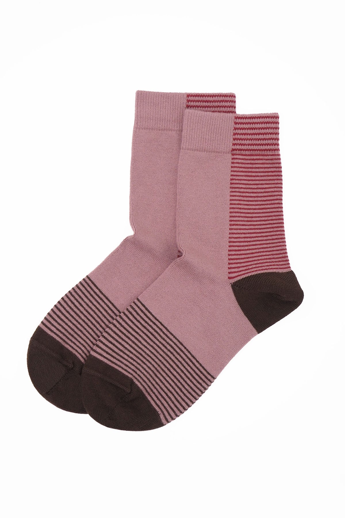 Anne Women's Socks in Berry featuring pastel pink and red stripes, made from luxurious Supima cotton.