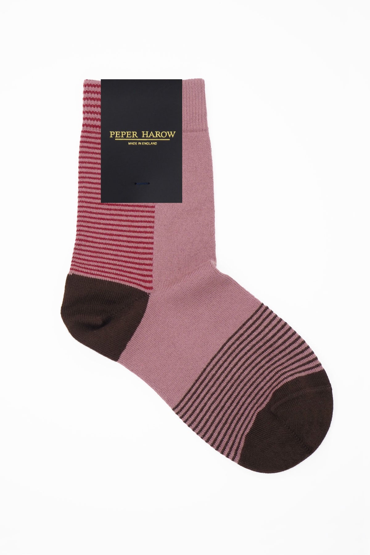 Anne Women's Socks in Berry featuring pastel pink and red stripes, made from luxurious Supima cotton.