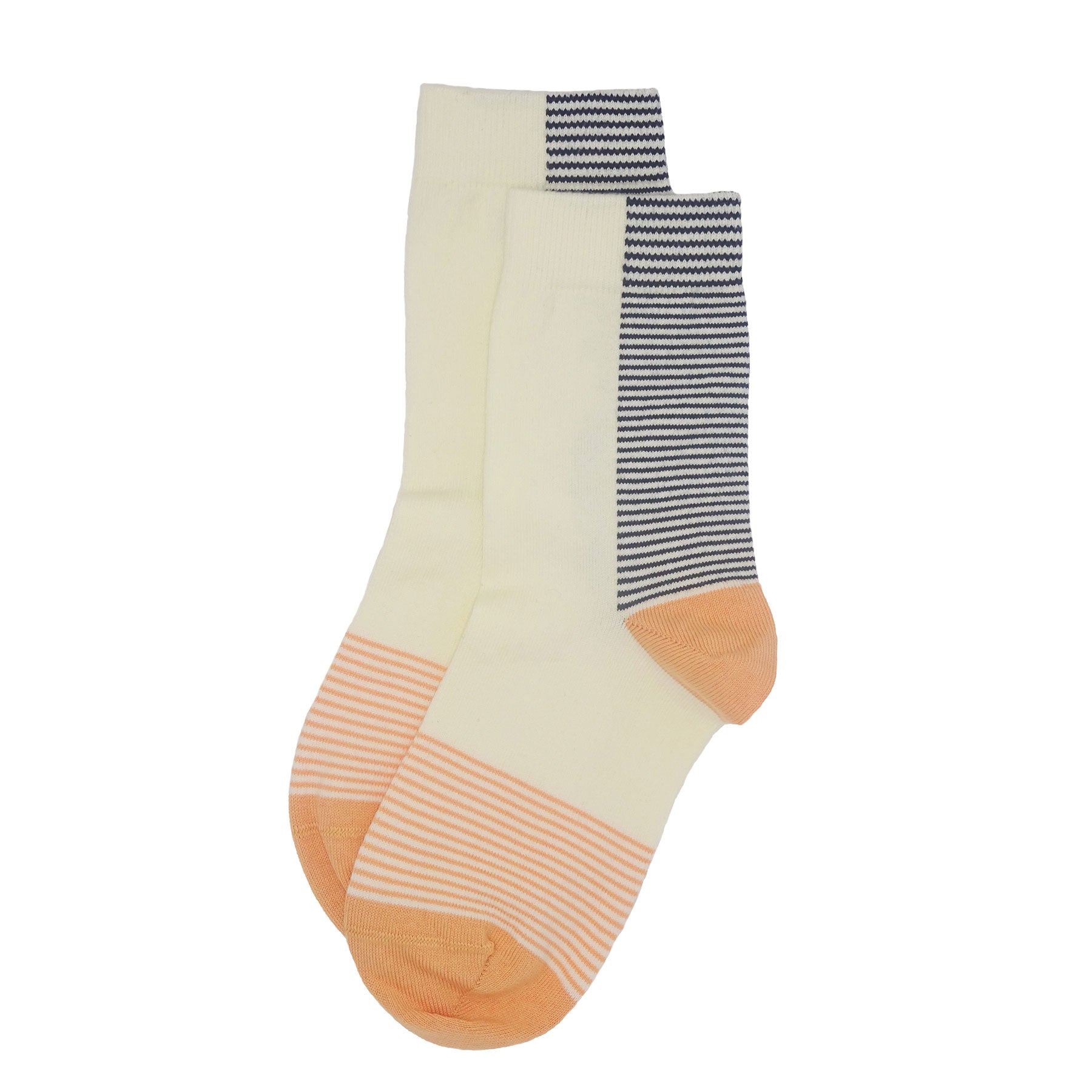 Anne Women's Socks in Honey color with navy stripes, showcasing luxurious Supima cotton and seamless toe design.