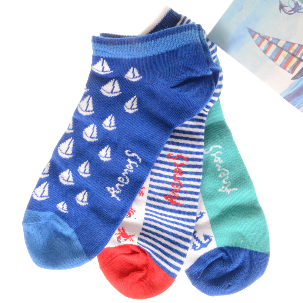 Anemoss Marine Collection Herren Sneakersocken Set in buntem Design, bestehend aus 3 Paar Socken für Männer, ideal für Sport und Freizeit.