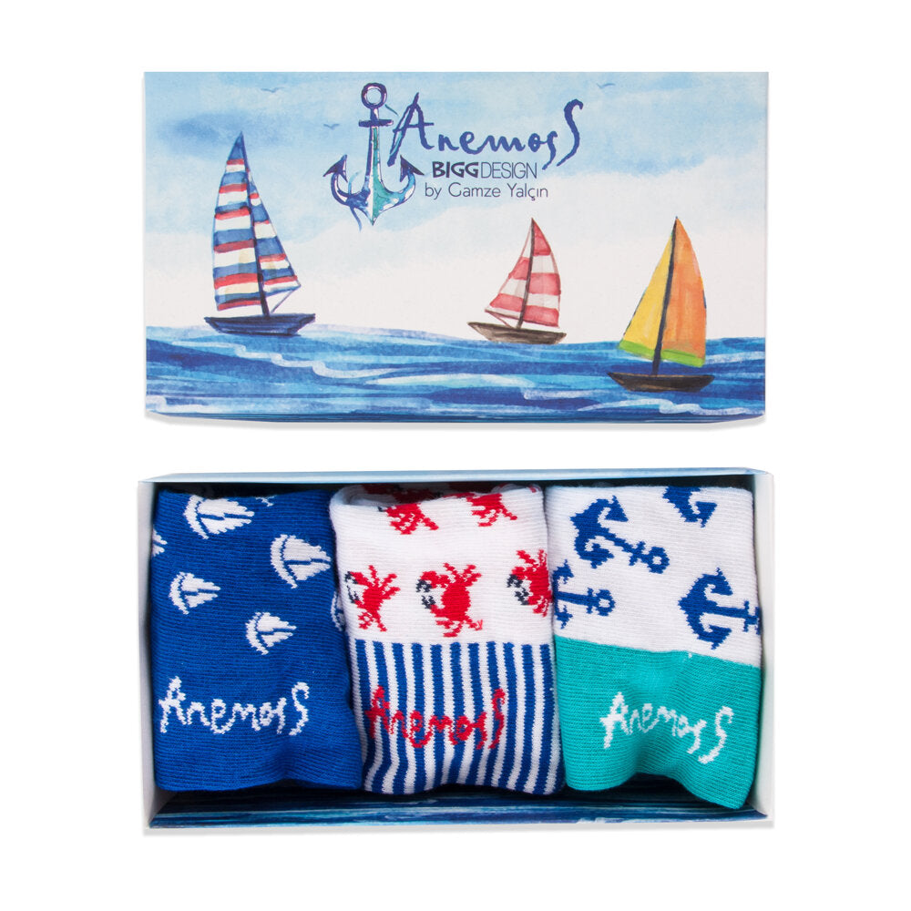 Anemoss Marine Collection Herren Sneakersocken Set in buntem Design, bestehend aus 3 Paar Socken für Männer, ideal für Sport und Freizeit.