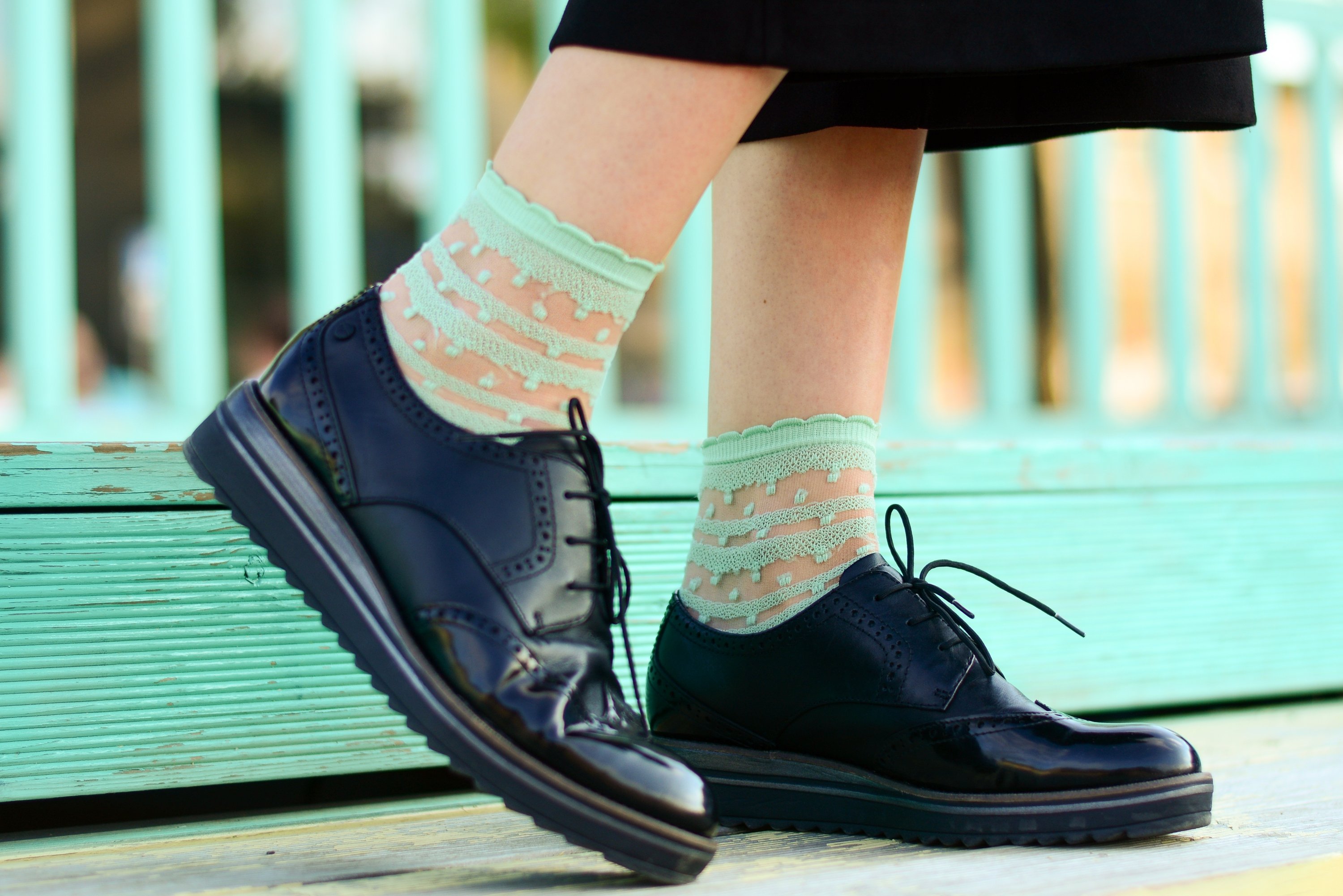 ANTONINA sheer light green socks for women featuring an elegant lacy pattern, made from 100% polyamide, perfect for stylish outfits.