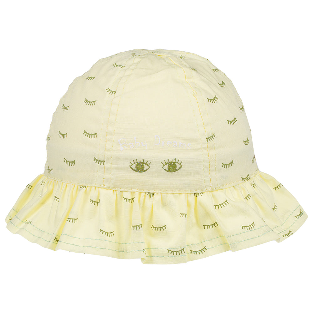 Baby Dreams Infant Girl Maxi Hat in yellow, made from soft and sustainable materials, designed for infants aged 0-18 months.