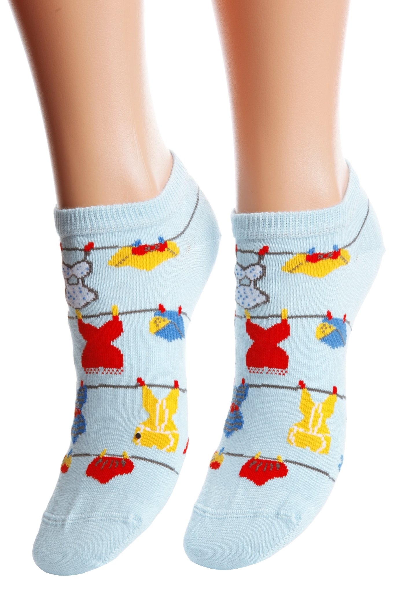 Light blue cotton socks for women with a knitted pattern and motivational writing on the sole, perfect for summer.