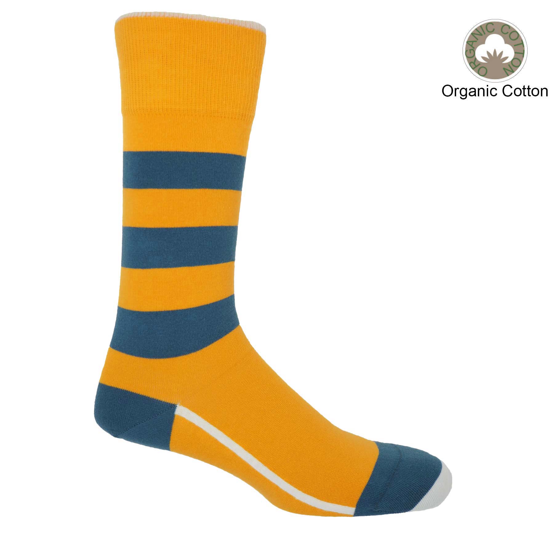 Beach Men's Gift Box featuring four pairs of luxury socks in mustard, yellow, blue, and white, made from Supima and Organic cotton.