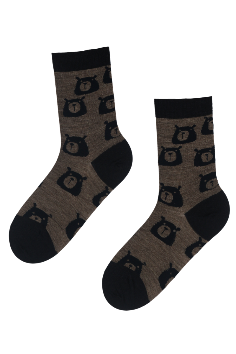 BEAR WOOL merino wool socks featuring cute bear designs in brown color, perfect for comfort and style.