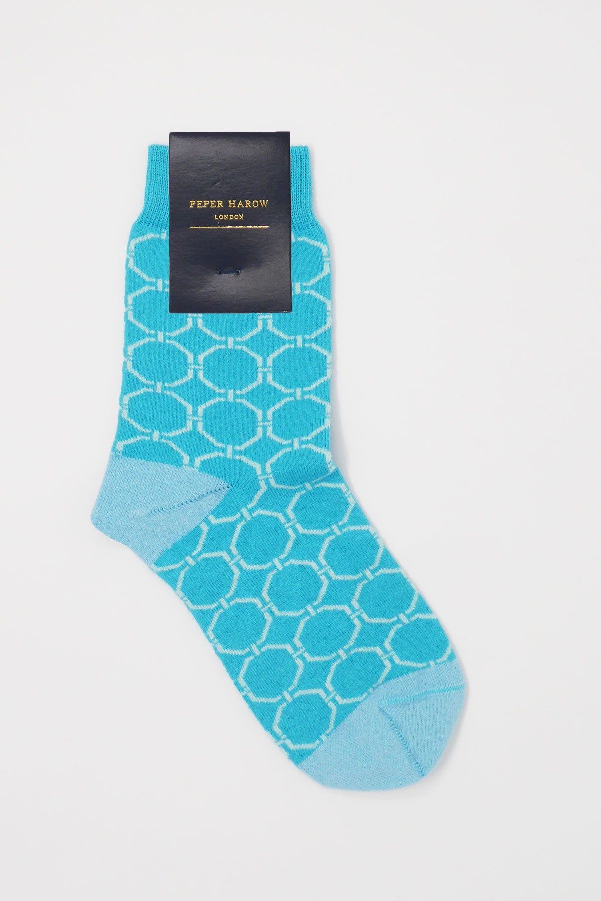 Beehive Women's Socks in Aqua featuring mint beehive pattern with sky blue heel and toe.