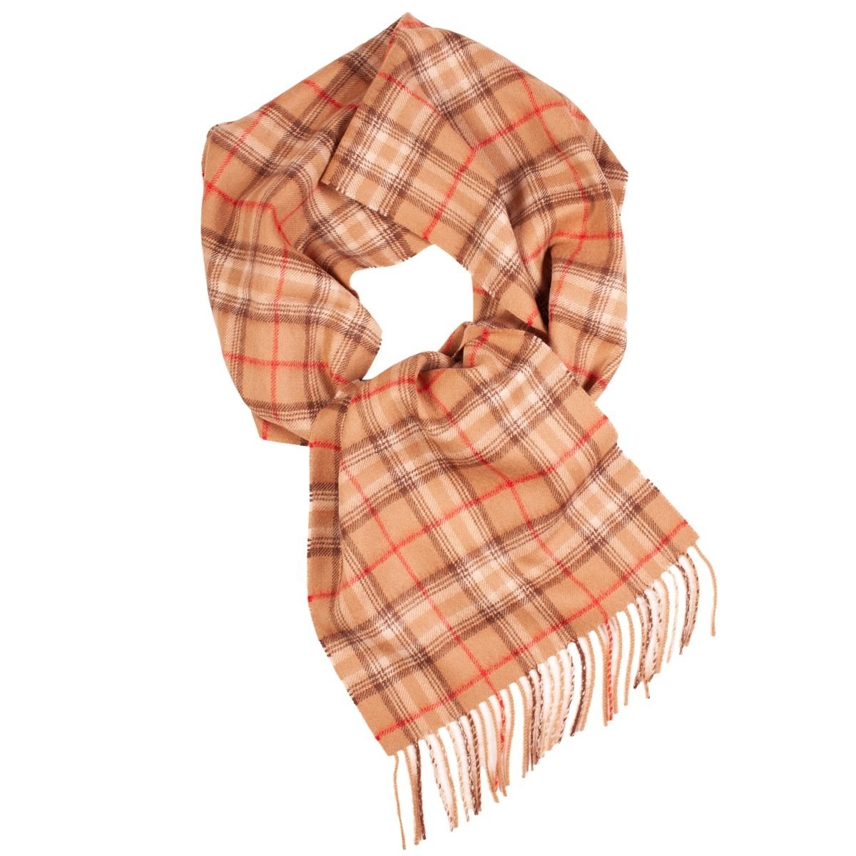 A luxurious beige checkered alpaca wool scarf, showcasing its soft texture and elegant design, perfect for autumn and winter wear.