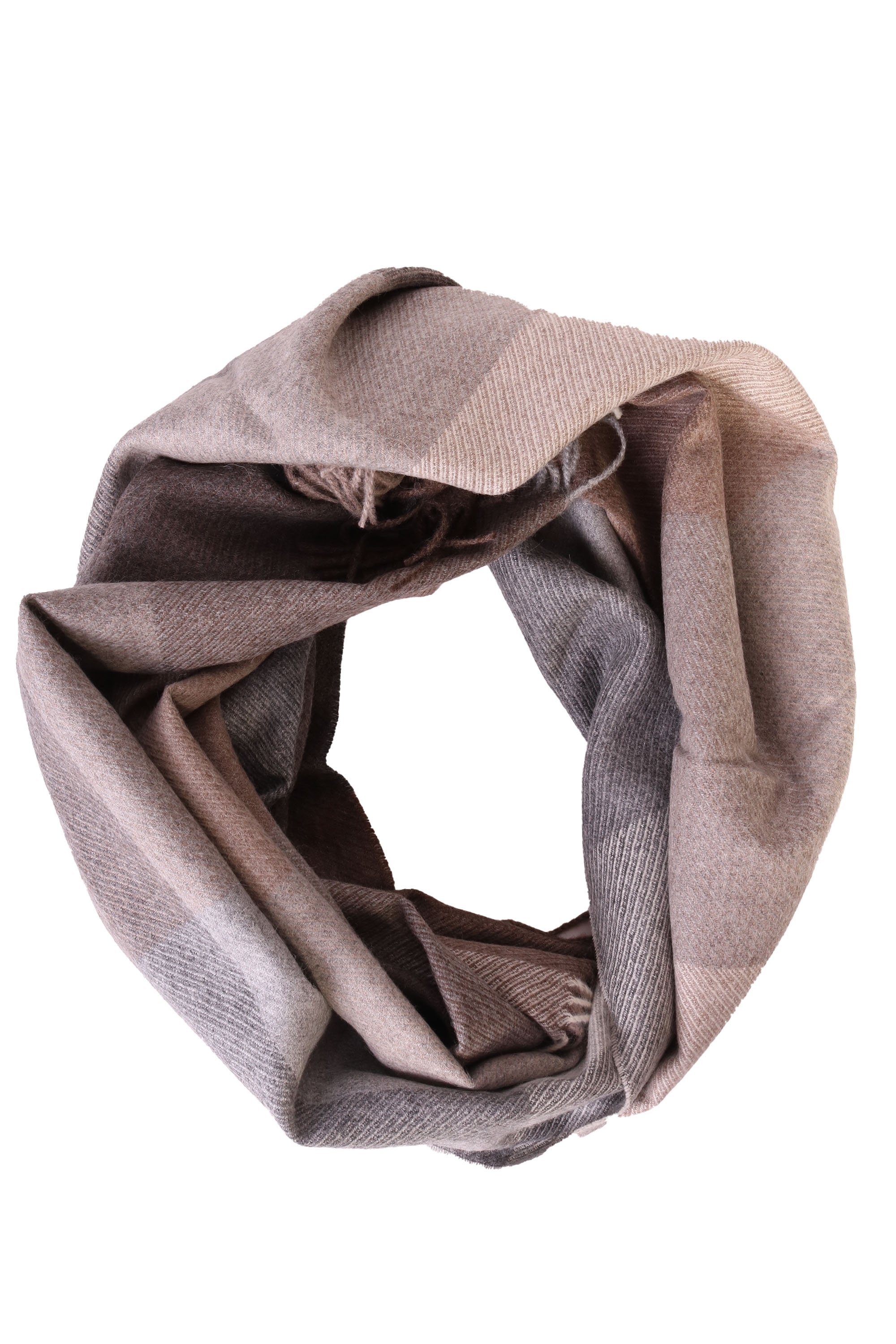 A luxurious beige-grey checked alpaca wool big scarf, showcasing its soft texture and elegant design, perfect for winter wear.