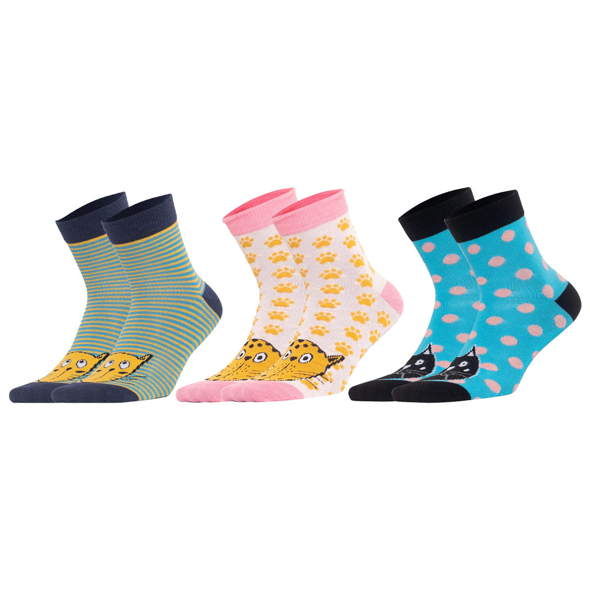 Biggdesign Cats Damen Socken Set mit bunten Designs, 5 Paar Socken in Größe 36-40, ideal für jeden Anlass.