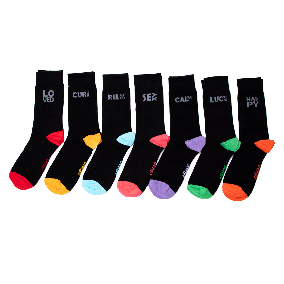 Biggdesign Moods Up Herrensocken Set mit 7 bunten Socken in verschiedenen Designs, ideal für jeden Anlass und aus nachhaltiger Baumwolle gefertigt.