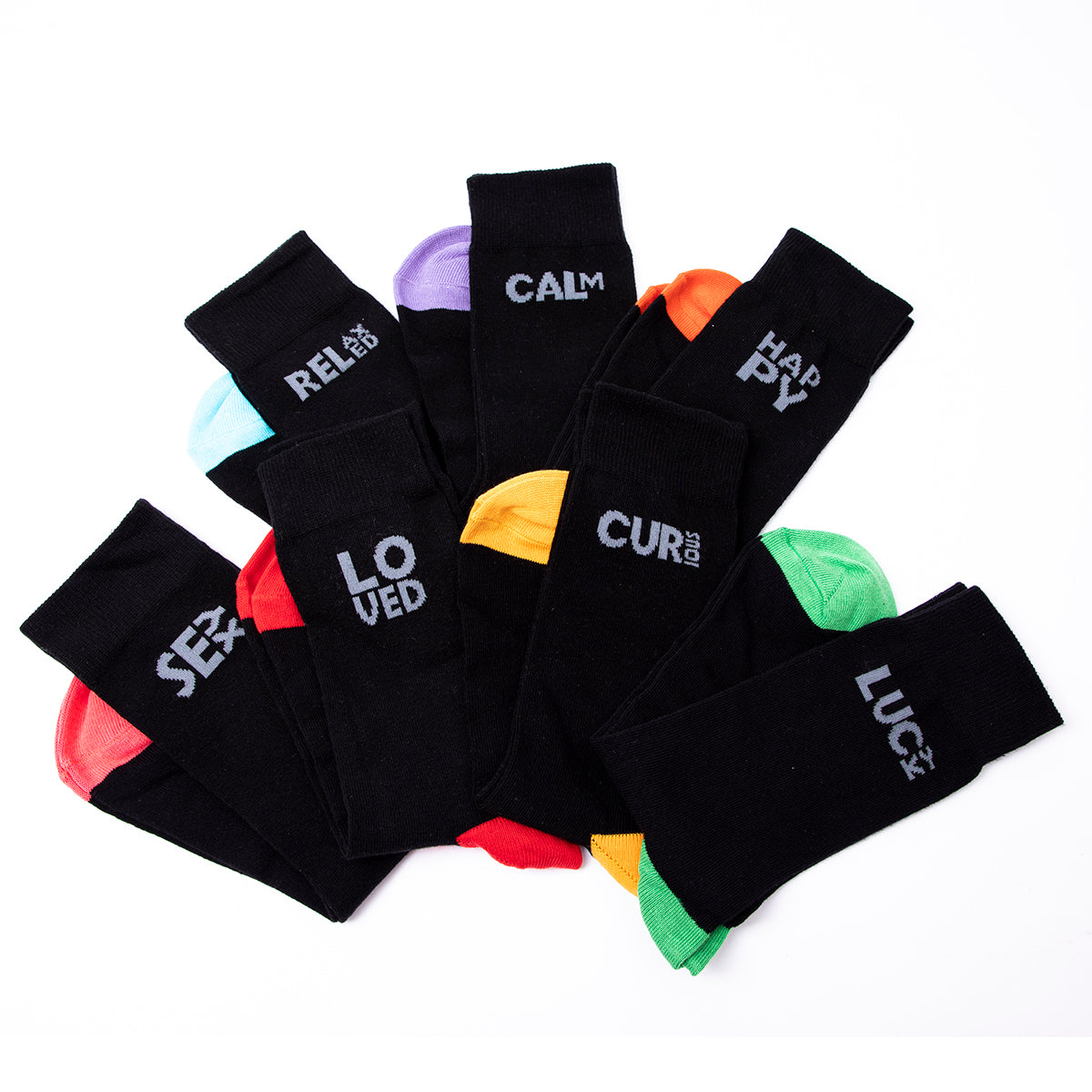 Biggdesign Moods Up Herrensocken Set mit 7 bunten Socken in verschiedenen Designs, ideal für jeden Anlass und aus nachhaltiger Baumwolle gefertigt.