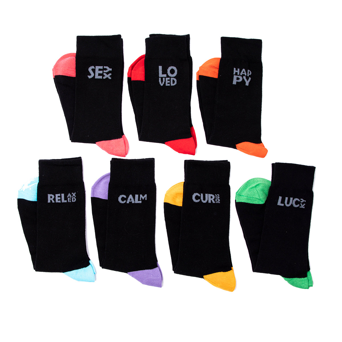 Biggdesign Moods Up Herrensocken Set mit 7 bunten Socken in verschiedenen Designs, ideal für jeden Anlass und aus nachhaltiger Baumwolle gefertigt.