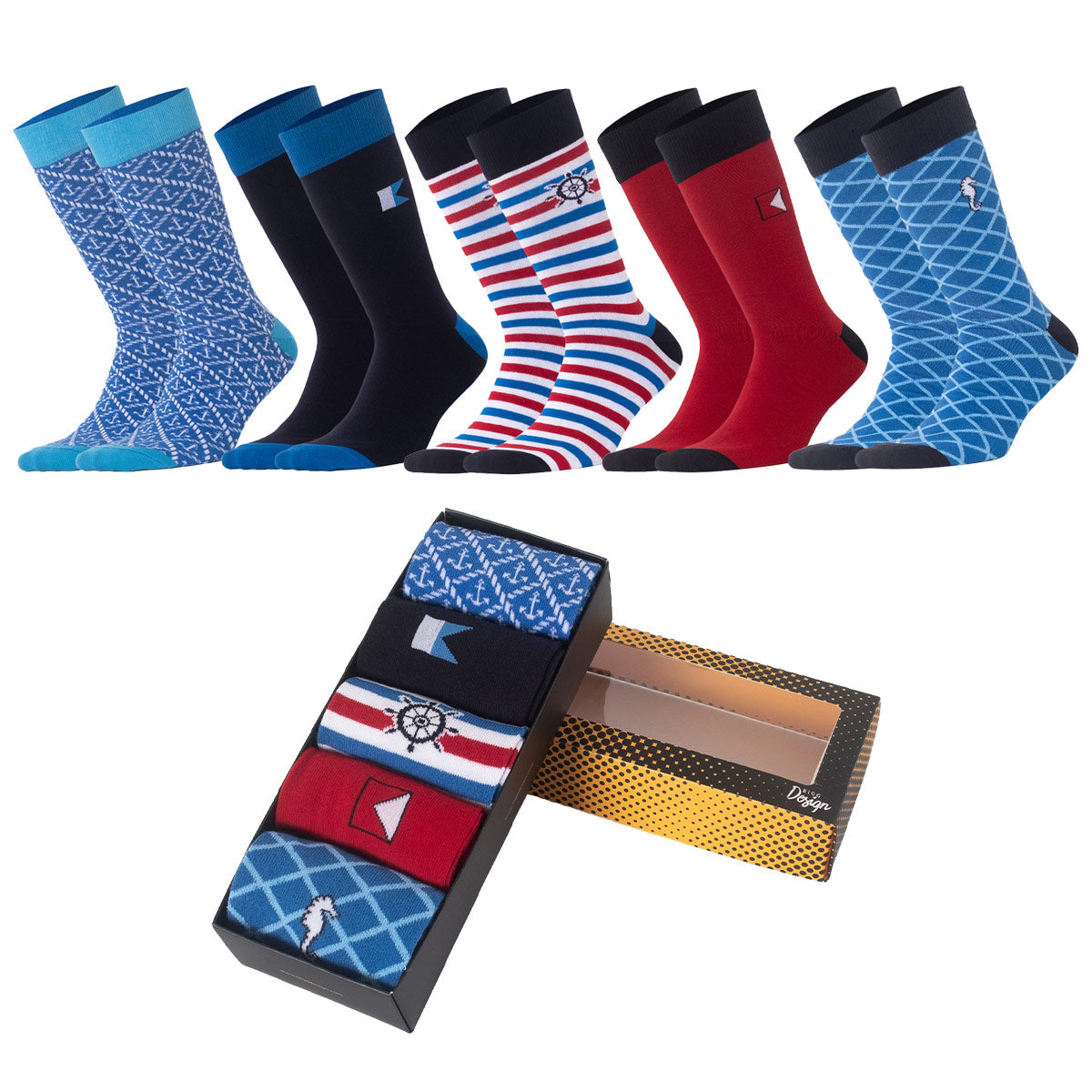 Biggdesign Ocean Herren Socken Set mit 5 bunten Paaren in Größe 41-46, ideal für jeden Anlass und aus hochwertigen Materialien gefertigt.