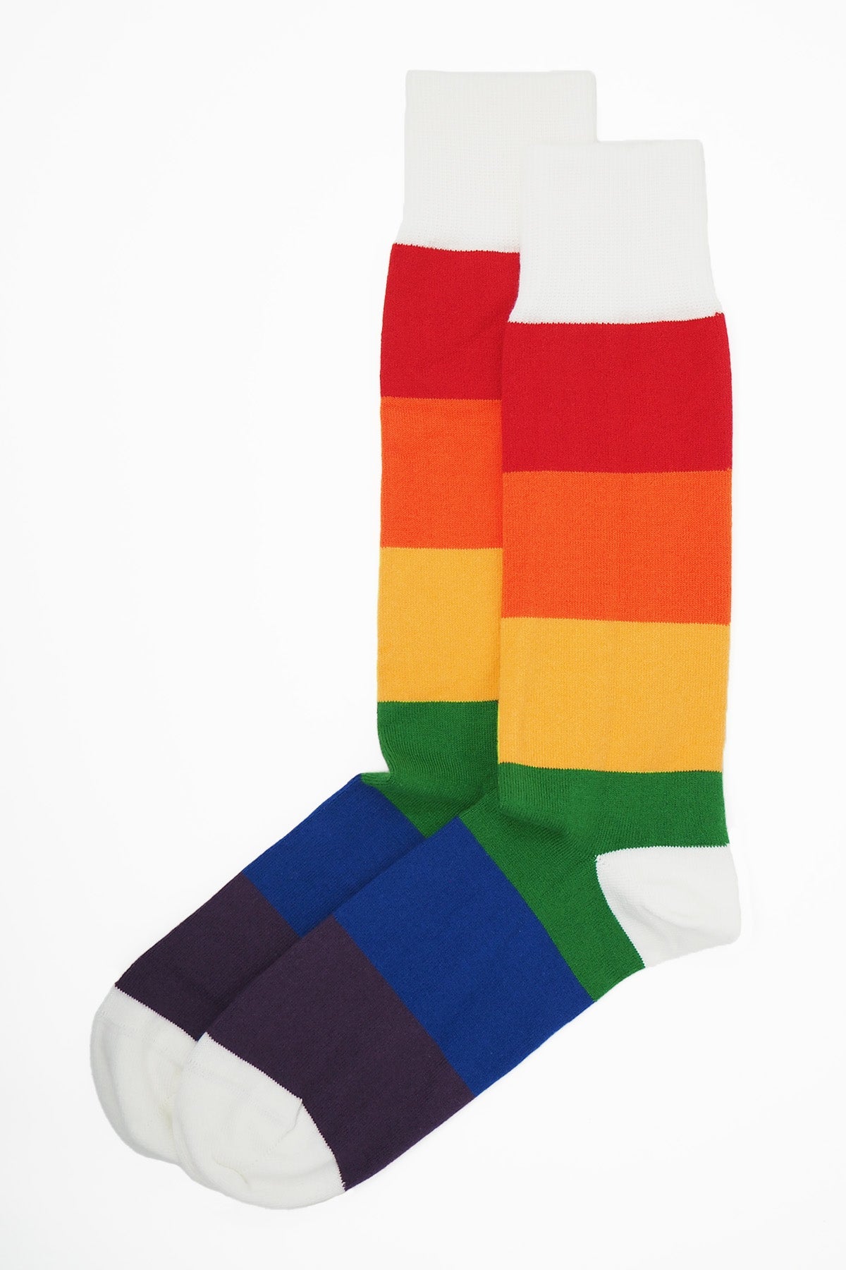 Colorful Block Stripe Men's Socks featuring a rainbow design, made from luxurious Supima cotton.