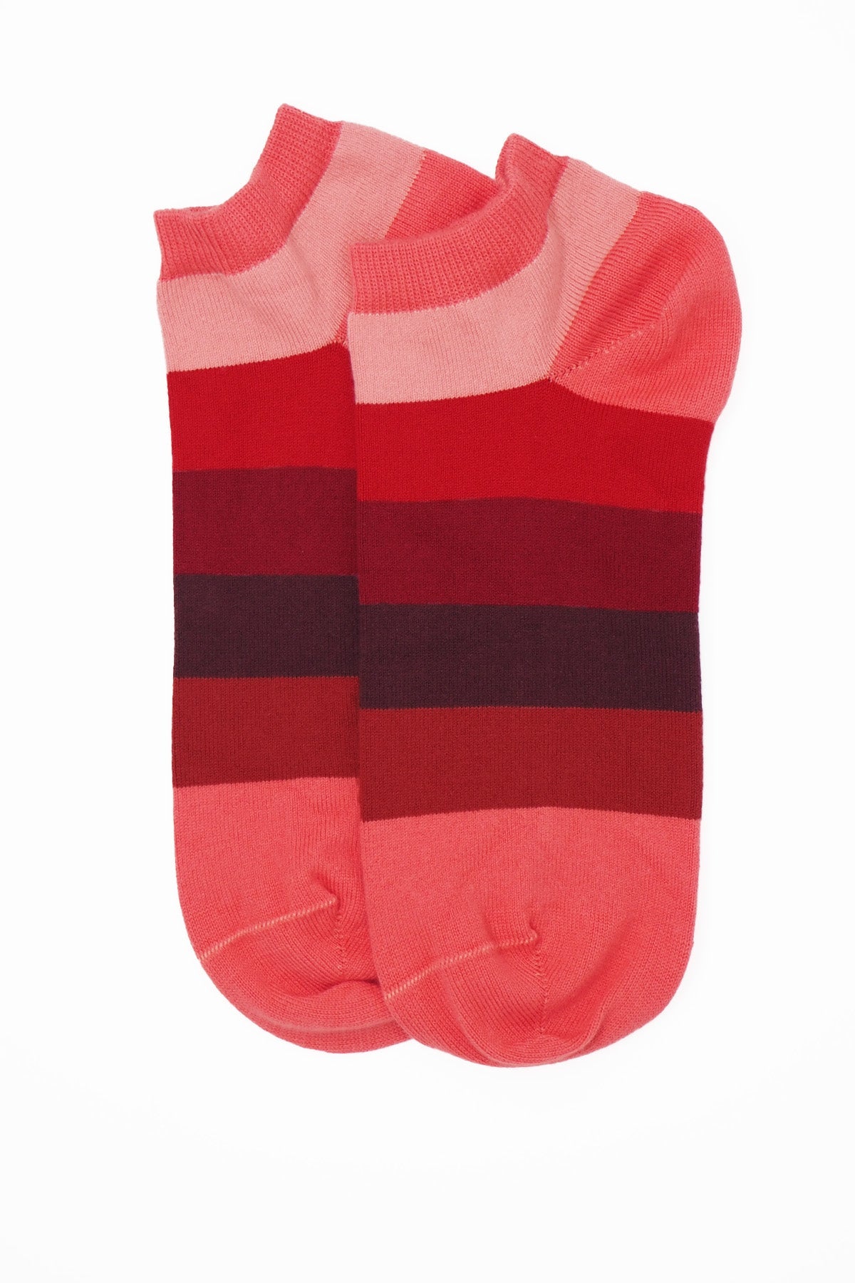 Block Stripe Men's Trainer Socks in vibrant fire colors with red stripes, showcasing luxury and style.