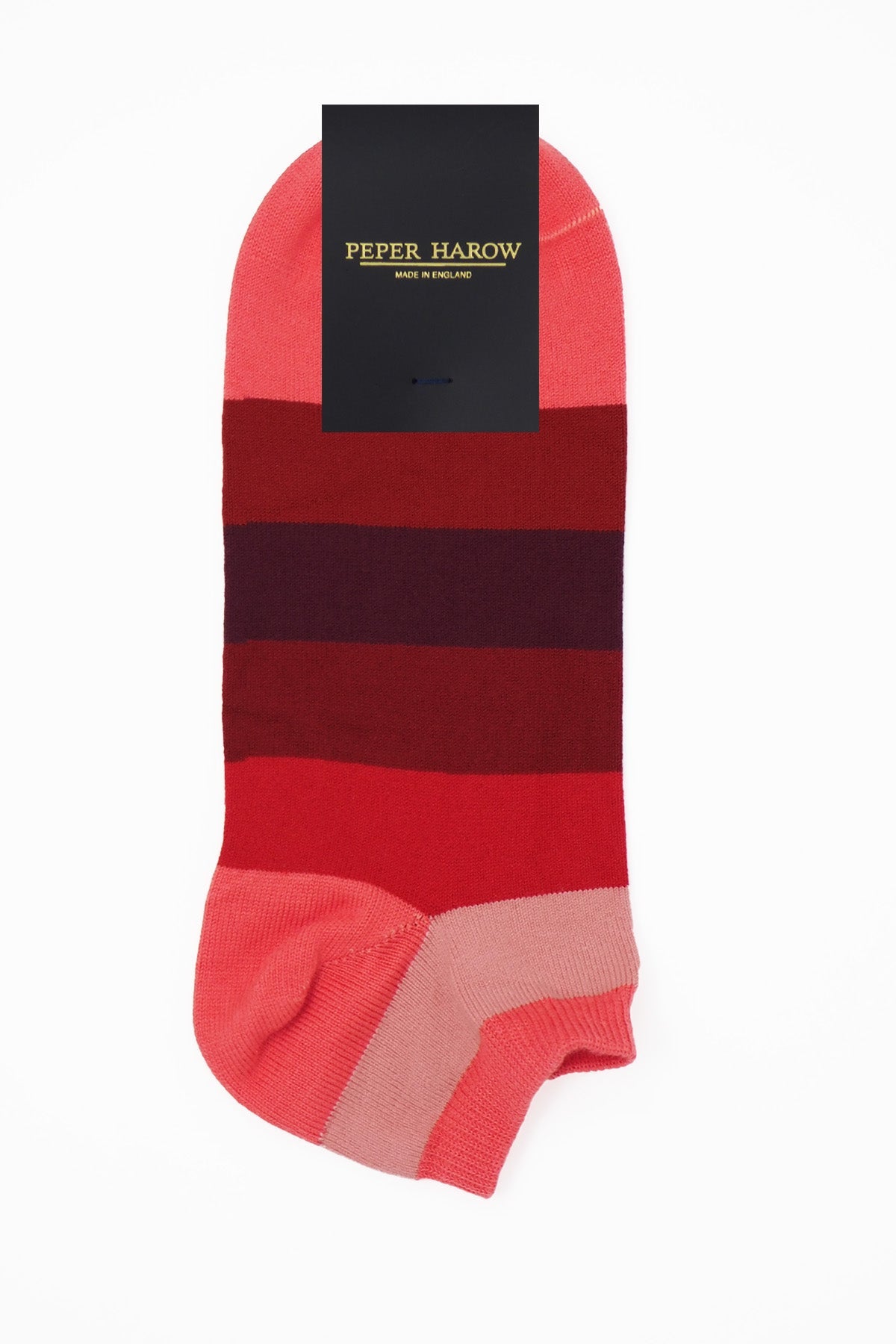 Block Stripe Men's Trainer Socks in vibrant fire colors with red stripes, showcasing luxury and style.