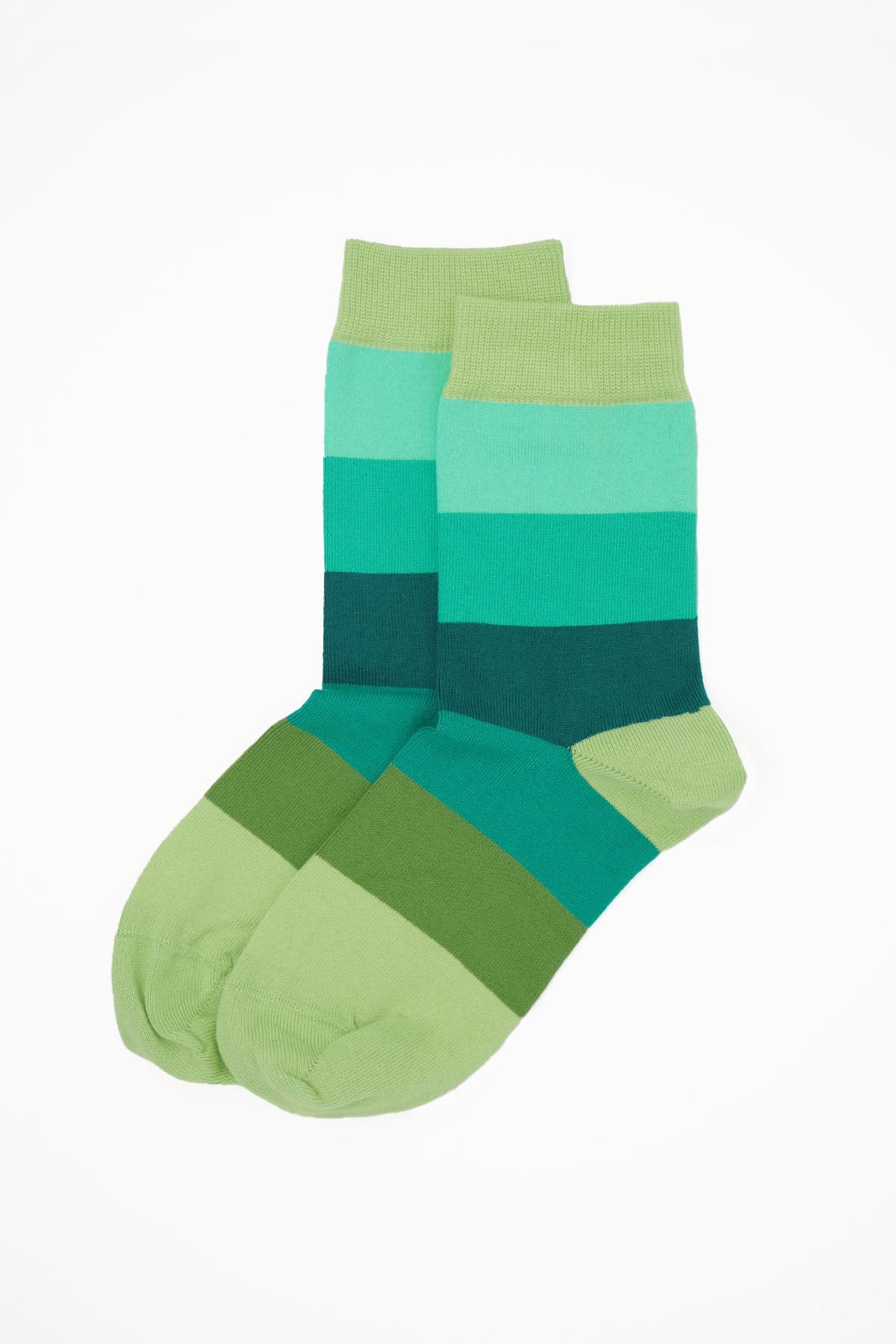 Earth Block Stripe women's socks featuring vibrant green stripes, made from luxurious Supima cotton.