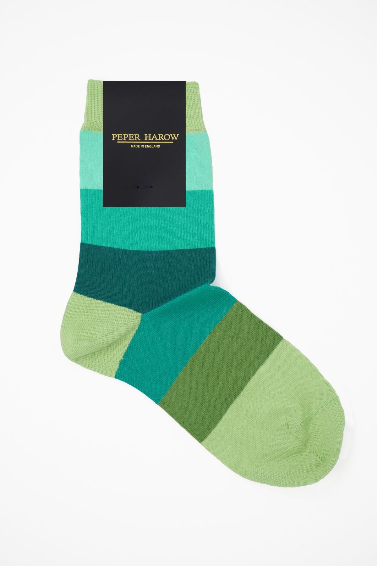 Earth Block Stripe women's socks featuring vibrant green stripes, made from luxurious Supima cotton.