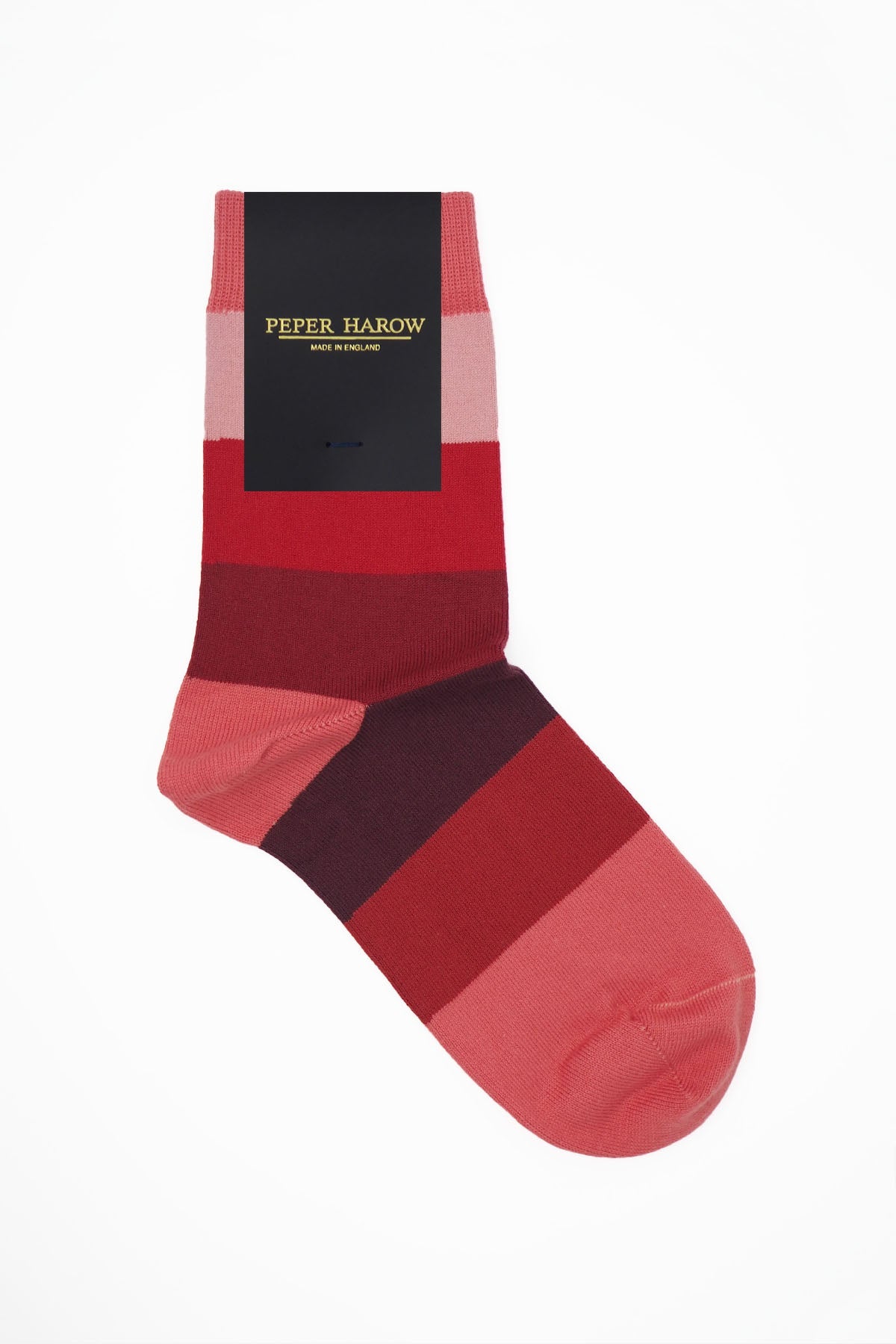 Block Stripe Women's Socks in Fire featuring vibrant red stripes, made from luxurious Supima cotton.