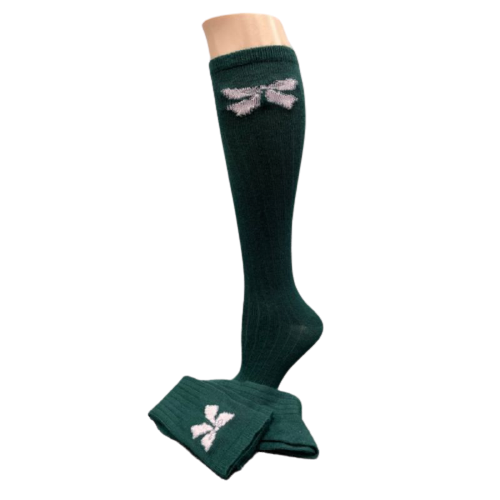 A pair of Bow Pattern Hi-Bulk Acrylic Knee-Hi Women's Socks featuring a stylish bow design, made from soft acrylic fiber.