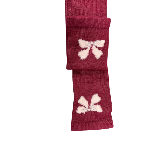 A pair of Bow Pattern Hi-Bulk Acrylic Knee-Hi Women's Socks featuring a stylish bow design, made from soft acrylic fiber.