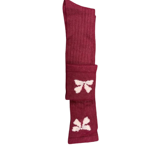 A pair of Bow Pattern Hi-Bulk Acrylic Knee-Hi Women's Socks featuring a stylish bow design, made from soft acrylic fiber.