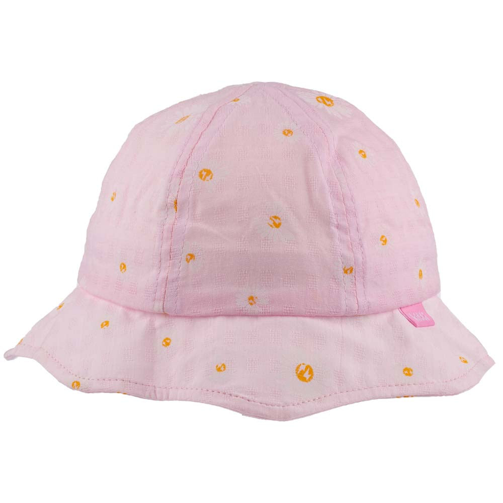 Breathable overall print kids cap in white, designed for ages 4-8, perfect for sun protection at the beach or pool.