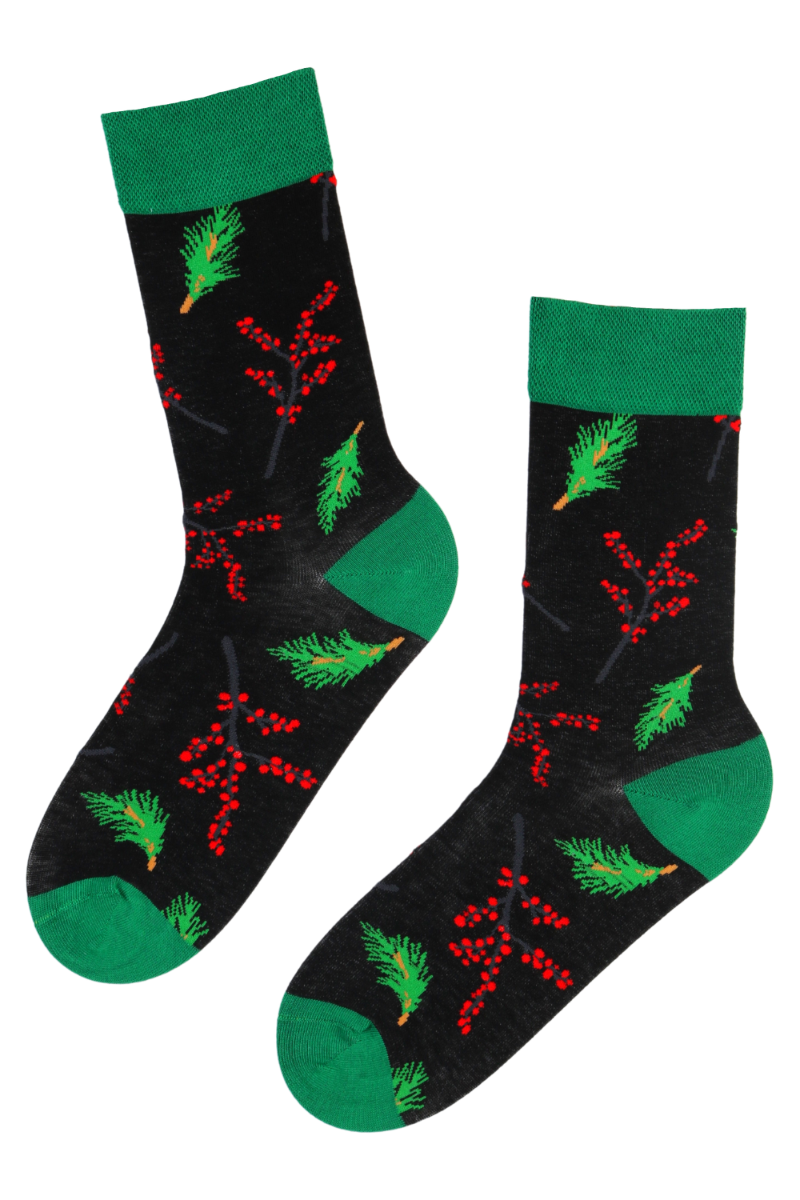 BREEZE black cotton socks featuring a colorful Christmas pattern, suitable for men and women.