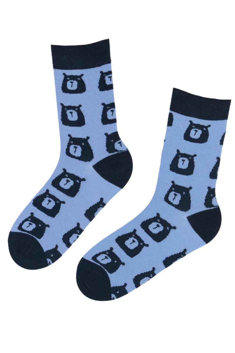 BROWN BEAR blue cotton socks featuring cute bear designs, perfect for men and women.