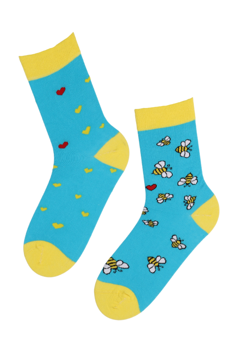 Light blue BUZZ socks featuring playful bees and hearts, perfect for Valentine's Day gifts.