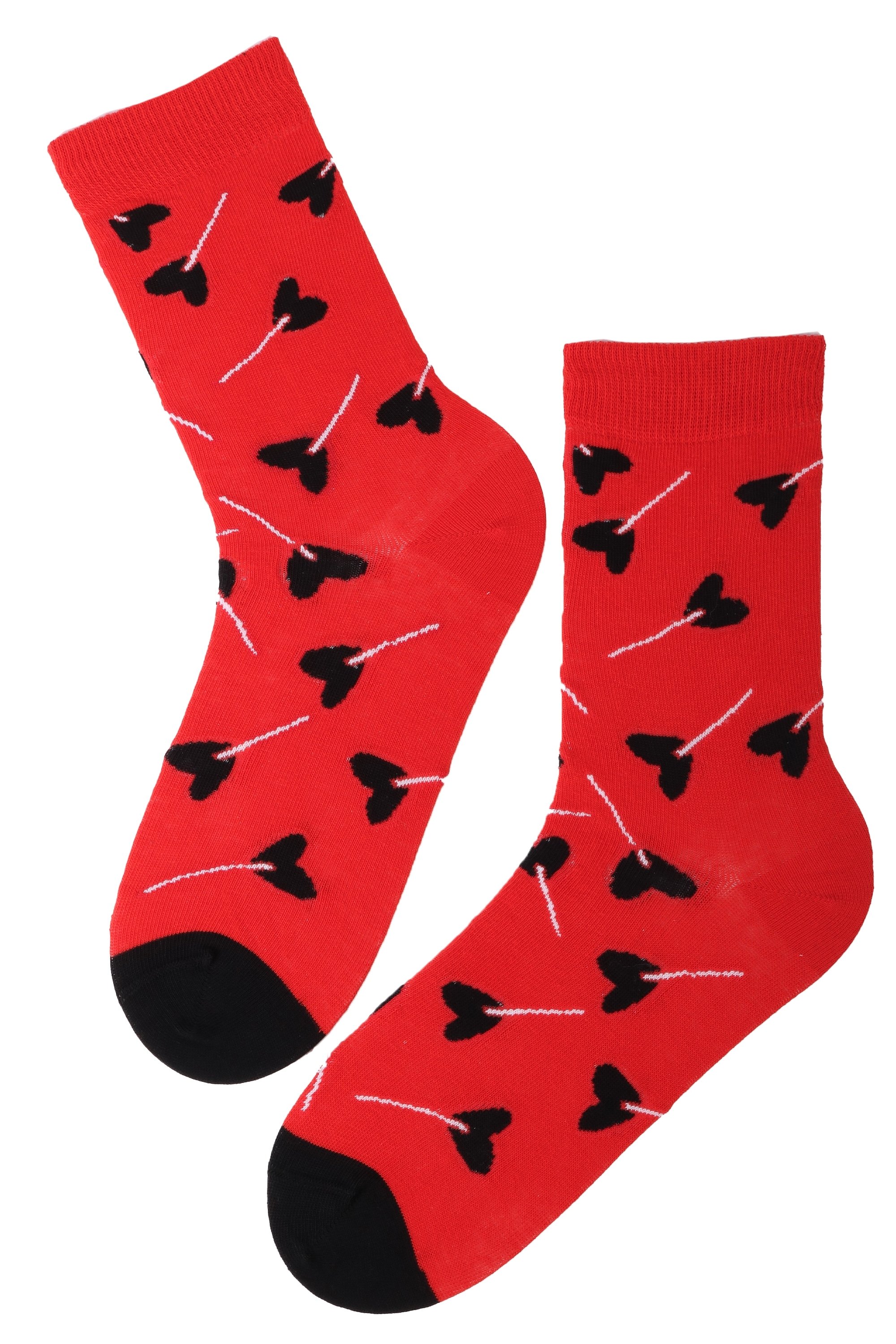 CANDY Valentine's Day socks for women featuring heart-shaped lollipops on a vibrant red background, made from a soft cotton blend.